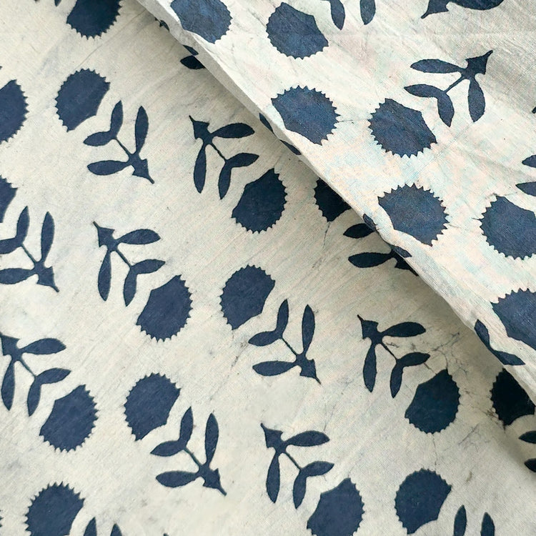 Pure Cotton Indigo White With Blue Flower Up And Down Motif Hand Block ...