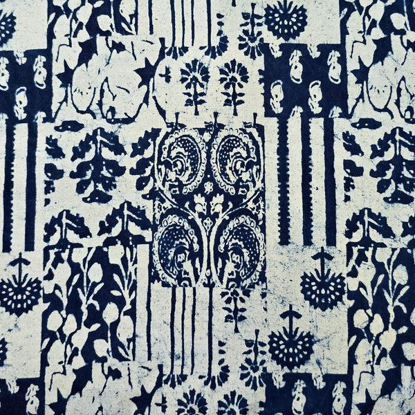 Pure Cotton Indigo White With Blue Intricate Design Hand Block Print Fabric