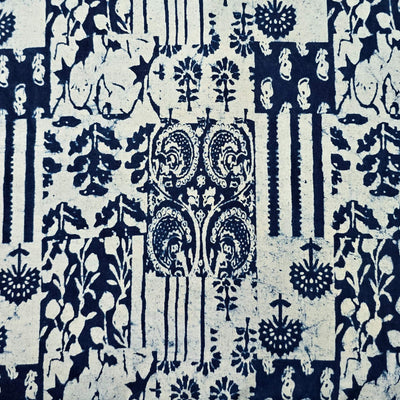 Pure Cotton Indigo White With Blue Intricate Design Hand Block Print Fabric