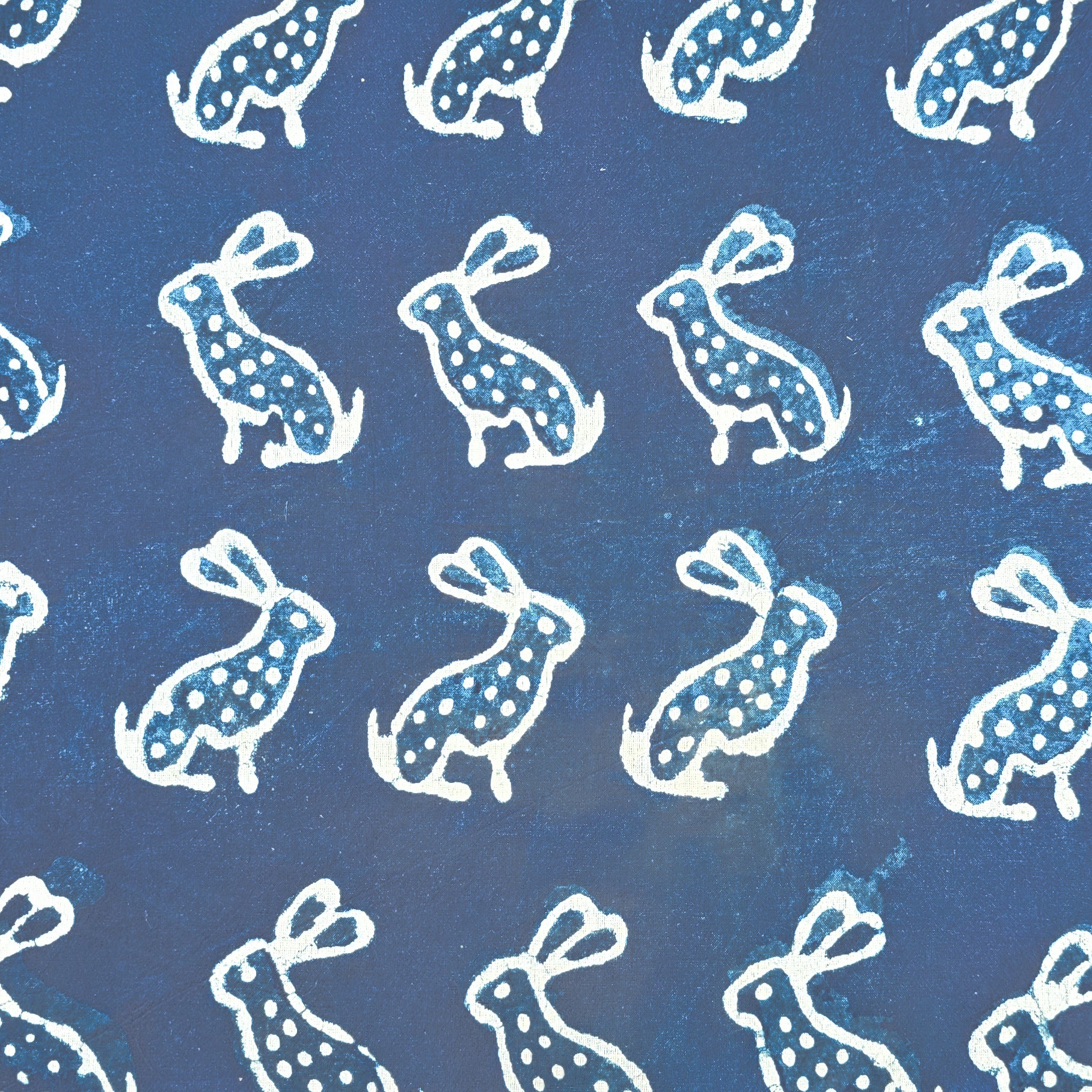 Pure Cotton Indigo White With Blue Rabbit Hand Block Print Fabric ...
