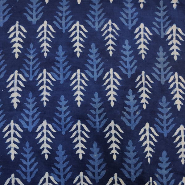 BLOUSE PIECE 1.20 METER Pure Cotton Indigo With Fern Leaves Hand Block Print Fabric