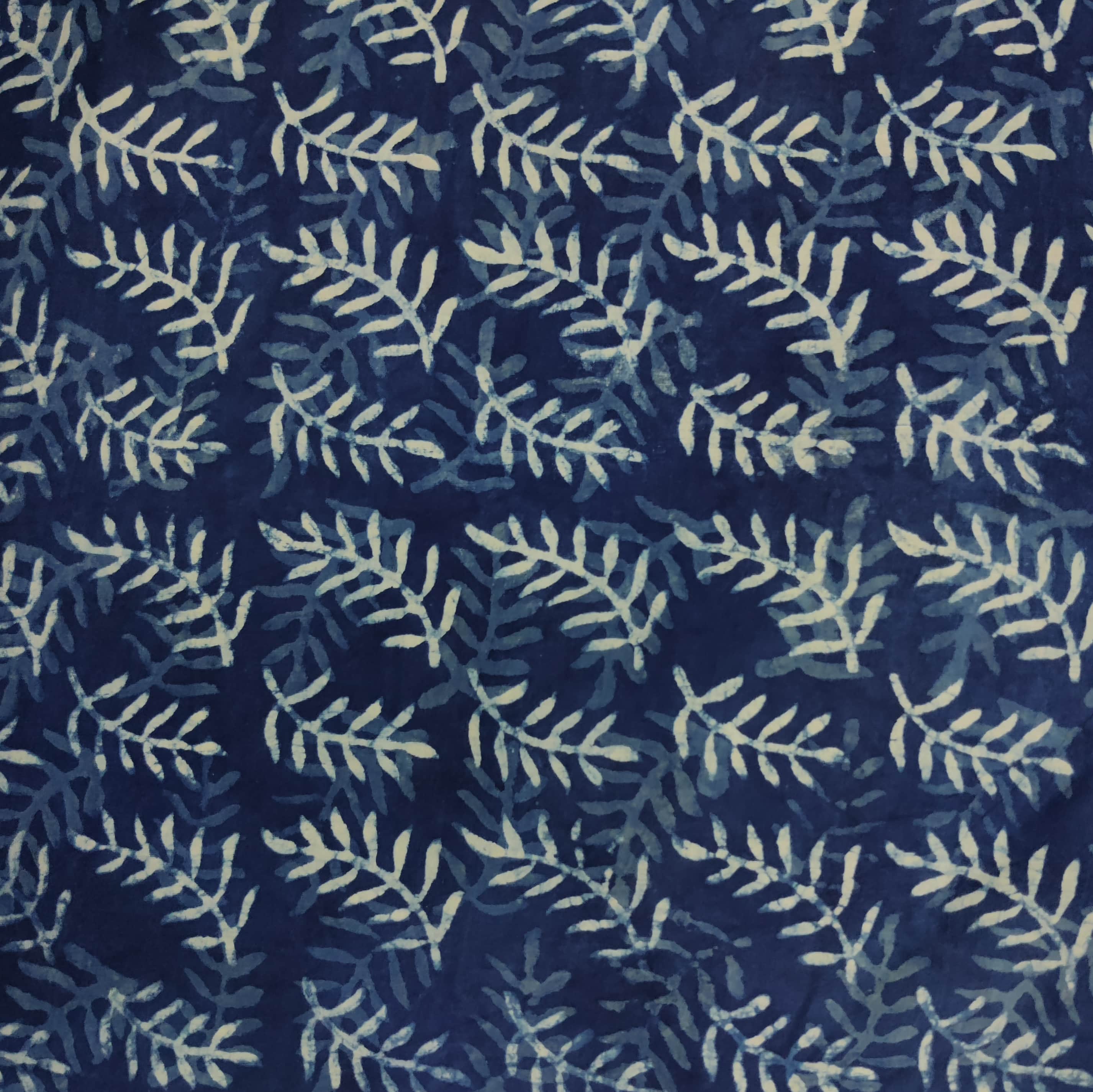 Pre-cut 1.30 mtr.Pure Cotton Indigo With Fern Motifs Hand Block Print ...