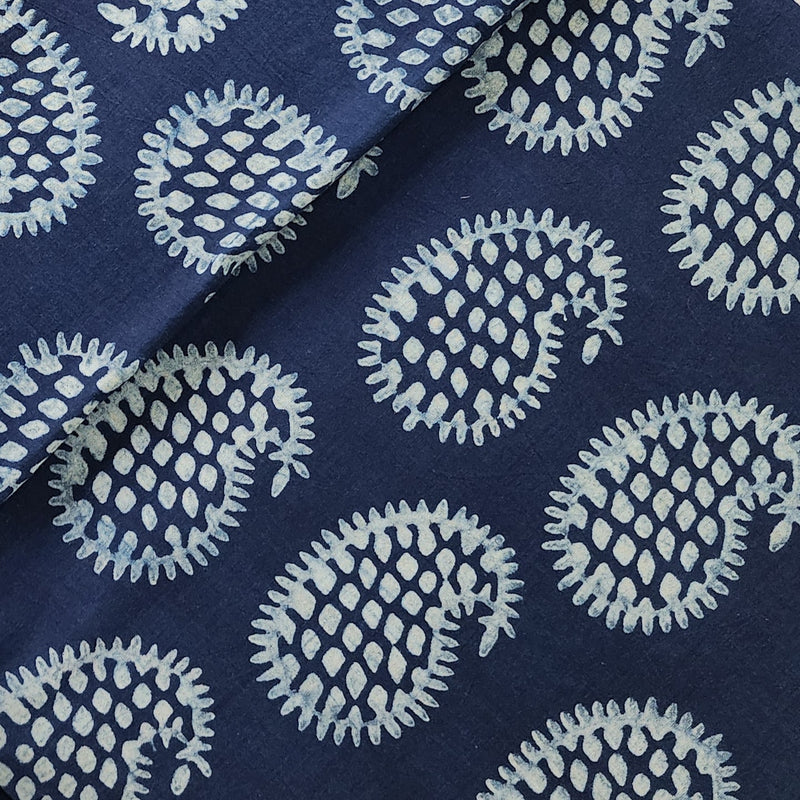 Pure Cotton Indigo With Kairi Motif Intricate Design Hand Block Print Fabric