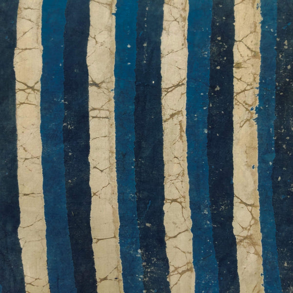 Pre-cut 1 meter Pure Cotton Indigo With Shades Of Blue And Light Kashish Big Stripes Hand Block Print Fabric