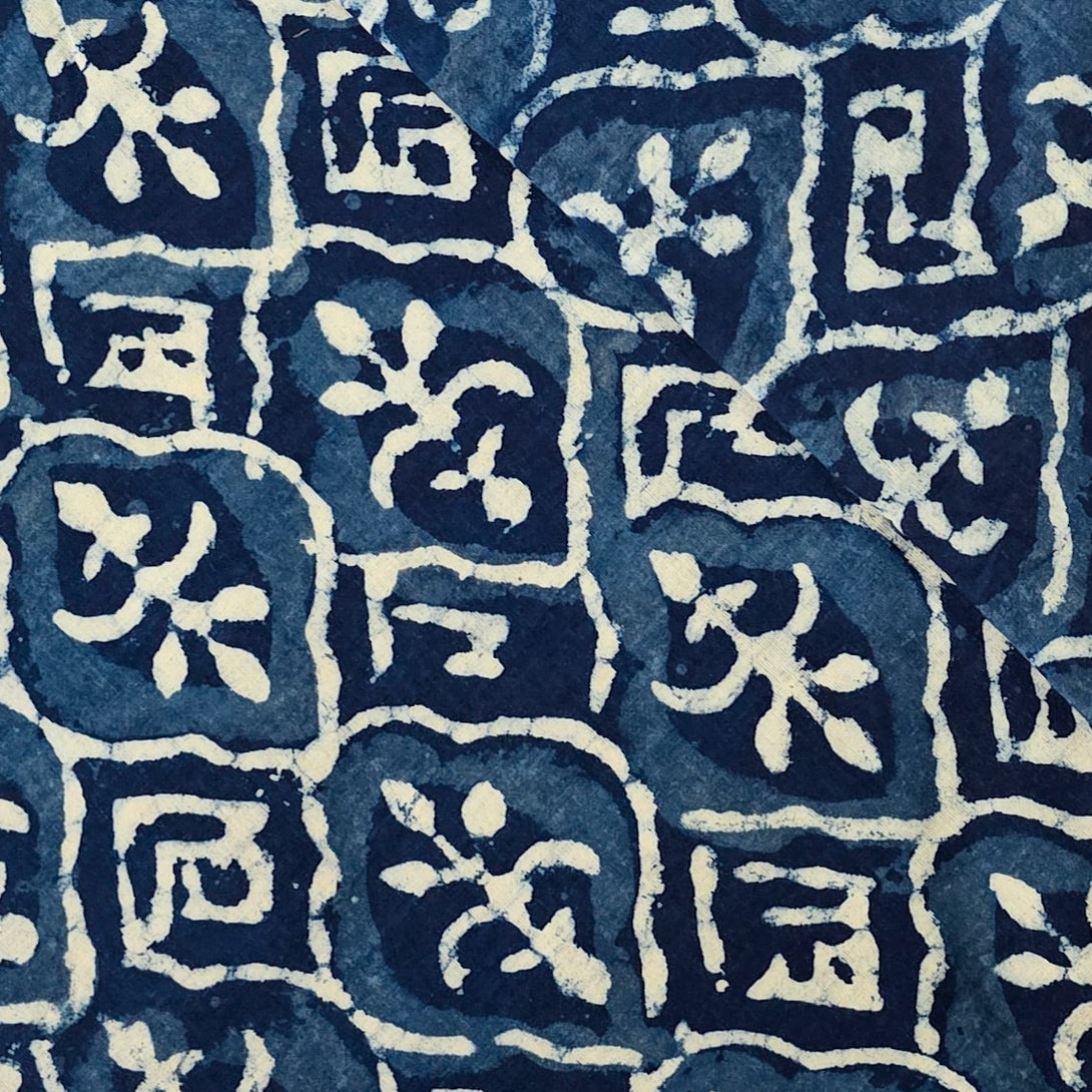 Pure Cotton Indigo With White Intricate Jaal Design With Motif Hand Bl ...