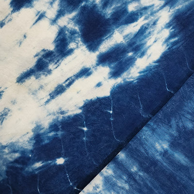 Pure Cotton Ink Blue With White Hand Tie And Dyed Fabric