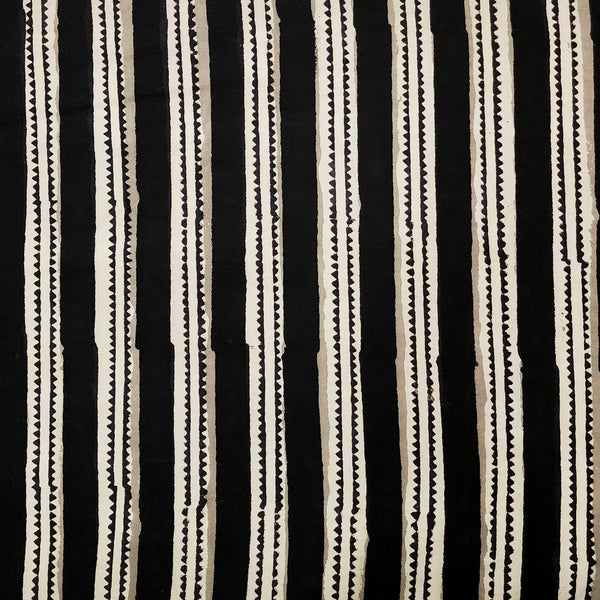 Pure Cotton Jahota Black With Cream Border Hand Block Print Fabric