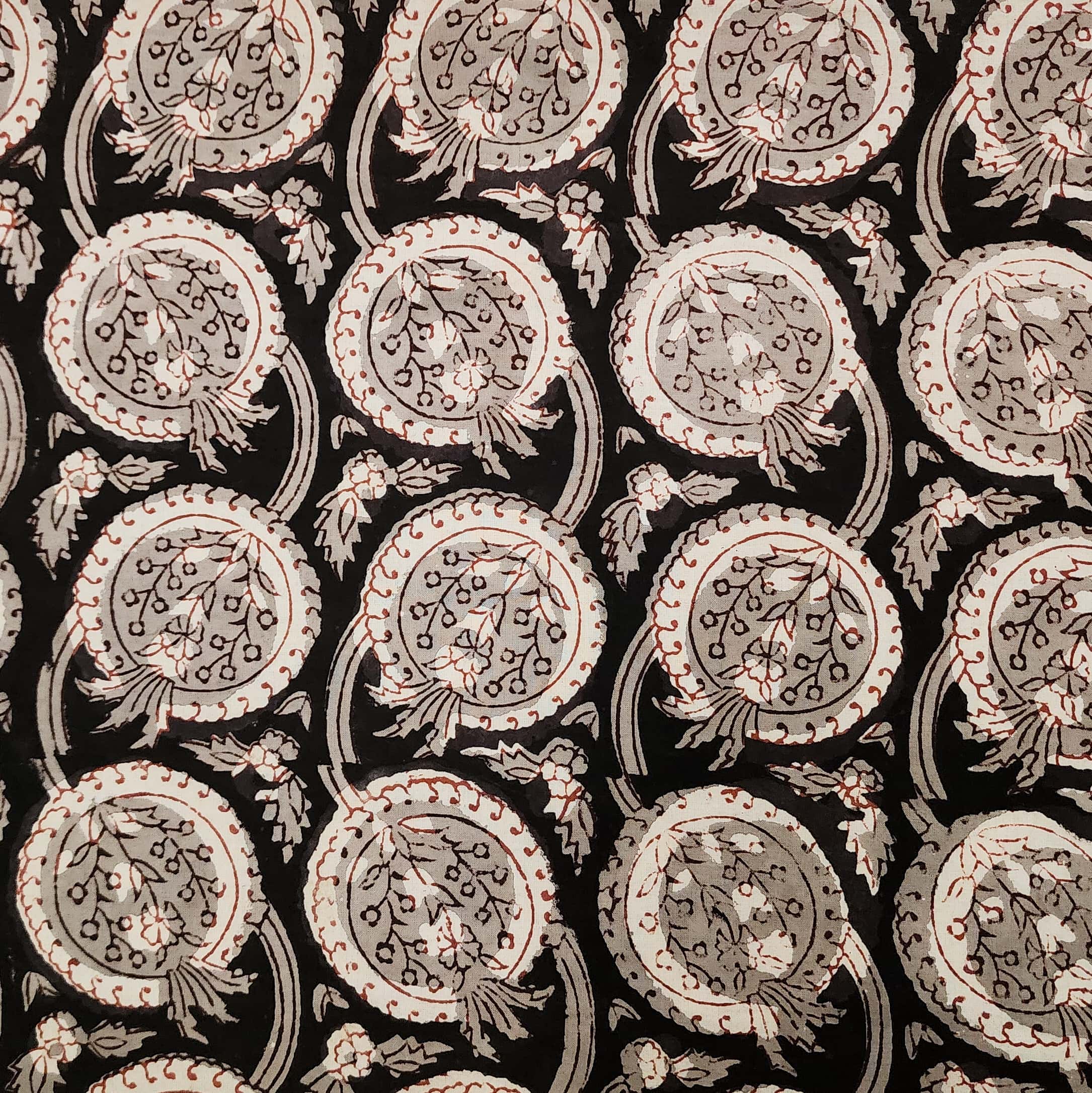 Black - Natural Dyed Cotton Hand Block Print Jahota Fabric 04
