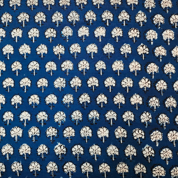 Pure Cotton Jahota Blue With Cream Small Flower Motifs Hand Block Print Fabric