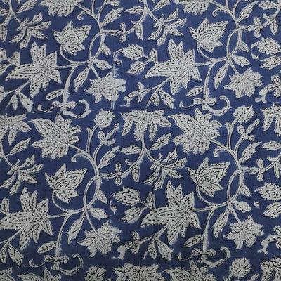 Pure Cotton Jahota Navy With Grey Wild Floral Jaal Hand Block Print Fabric