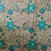 BLOUSE PIECE 1.25 METER Pure Cotton Jaipuiri Brown Grey With Blue Teal Flower Jaal Hand Block Print Fabric