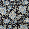 Pure Cotton Jaipuri Black With Blue And White Wild Flower Hand Block Print Fabric