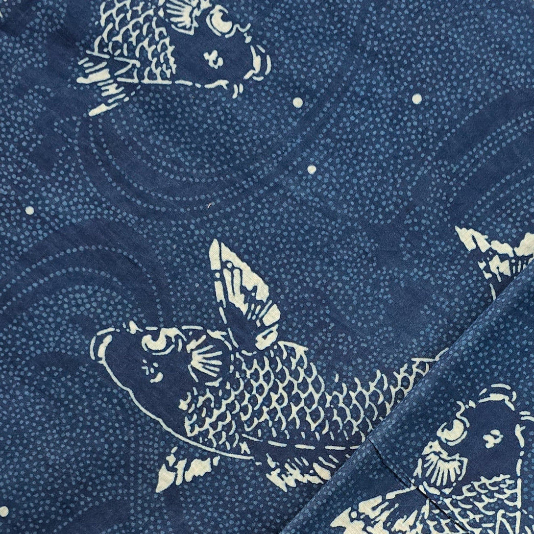 Pure Cotton Indigo Blue With Big Fish Motif Hand Block Print Fabric ...