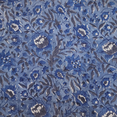 Pure Cotton Jaipuri Blue With Blue Grey Jaal Hand Block Print Fabric