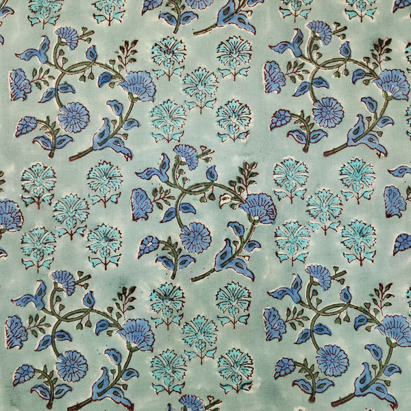 Pure Cotton Jaipuri Blue With Dark Blue With Light Blue Berry Flower Jaal Hand Block Print Fabric