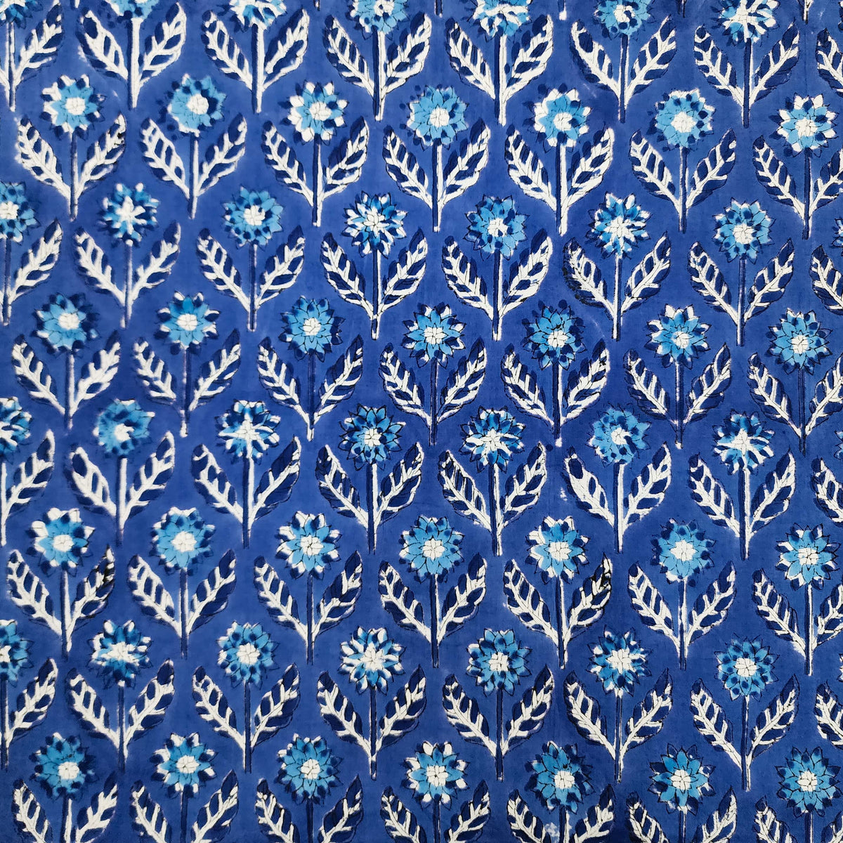 Pure cotton indigo leaves motif hand block print fabric sanskruti