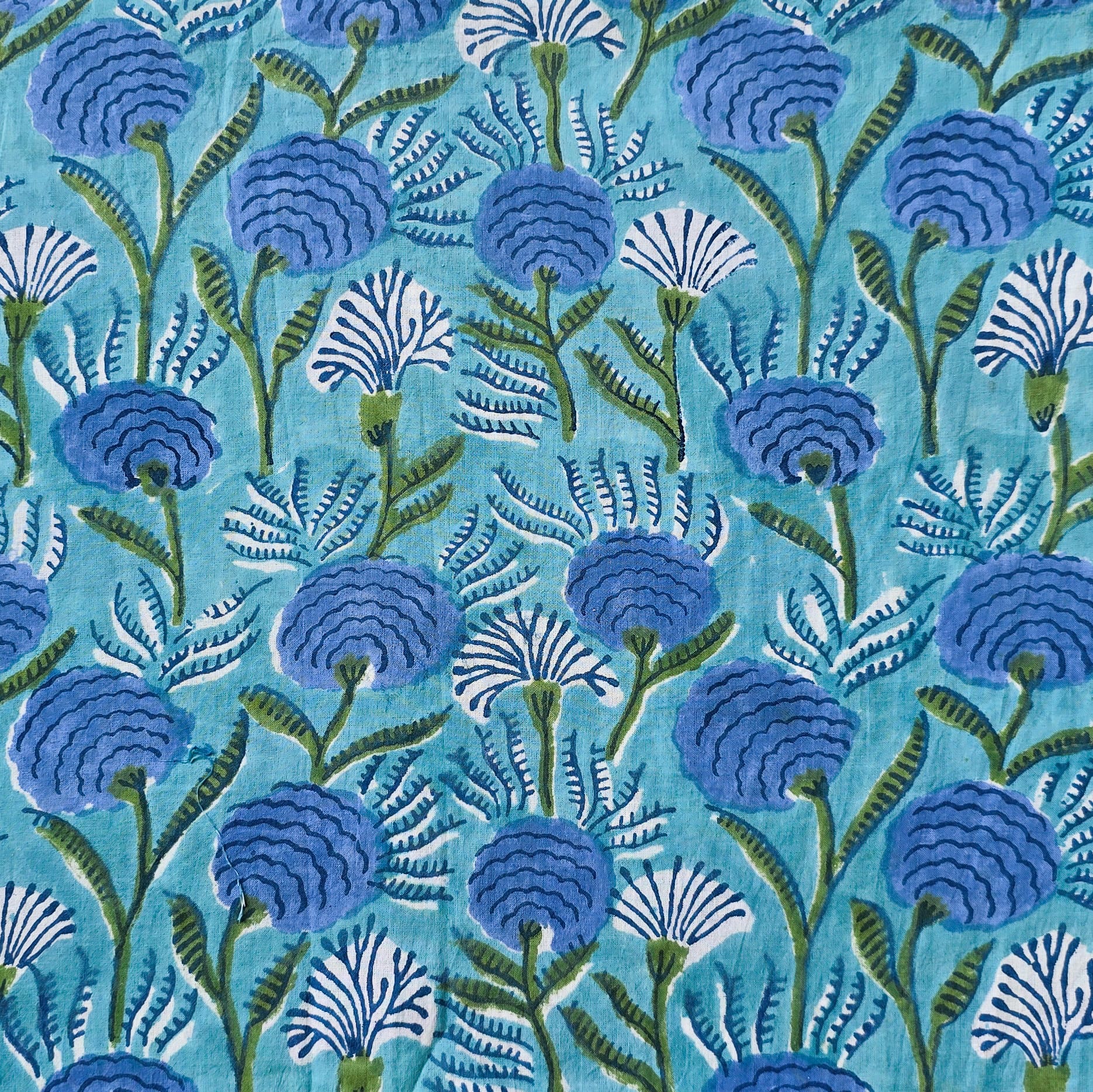 Pure Cotton Jaipuri Blue With Fruit Jaal Hand Block Print Fabric ...