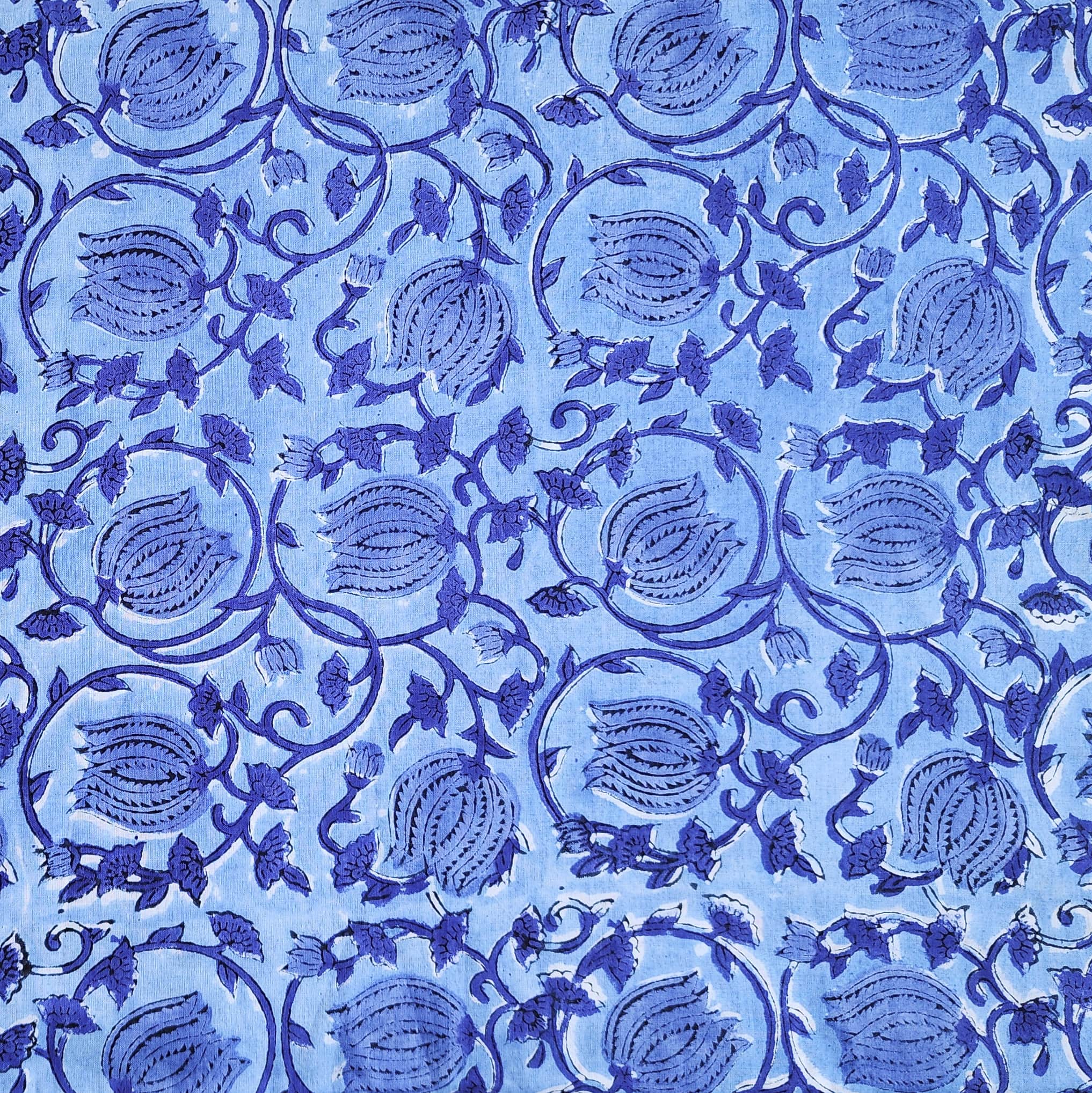 Pure Cotton Jaipuri Blue With It Self Blue Lotus Jaal Hand Block Print ...