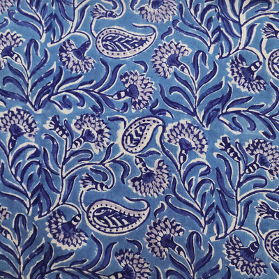 Pure Cotton Jaipuri Blue With Kairi Jaal Hand Block Print Fabric