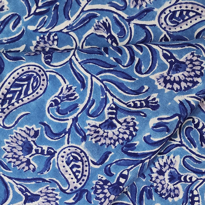 Pure Cotton Jaipuri Blue With Kairi Jaal Hand Block Print Fabric