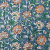 Pure Cotton Jaipuri Blue With Peach Flower Creeper Hand Block Print Fabric