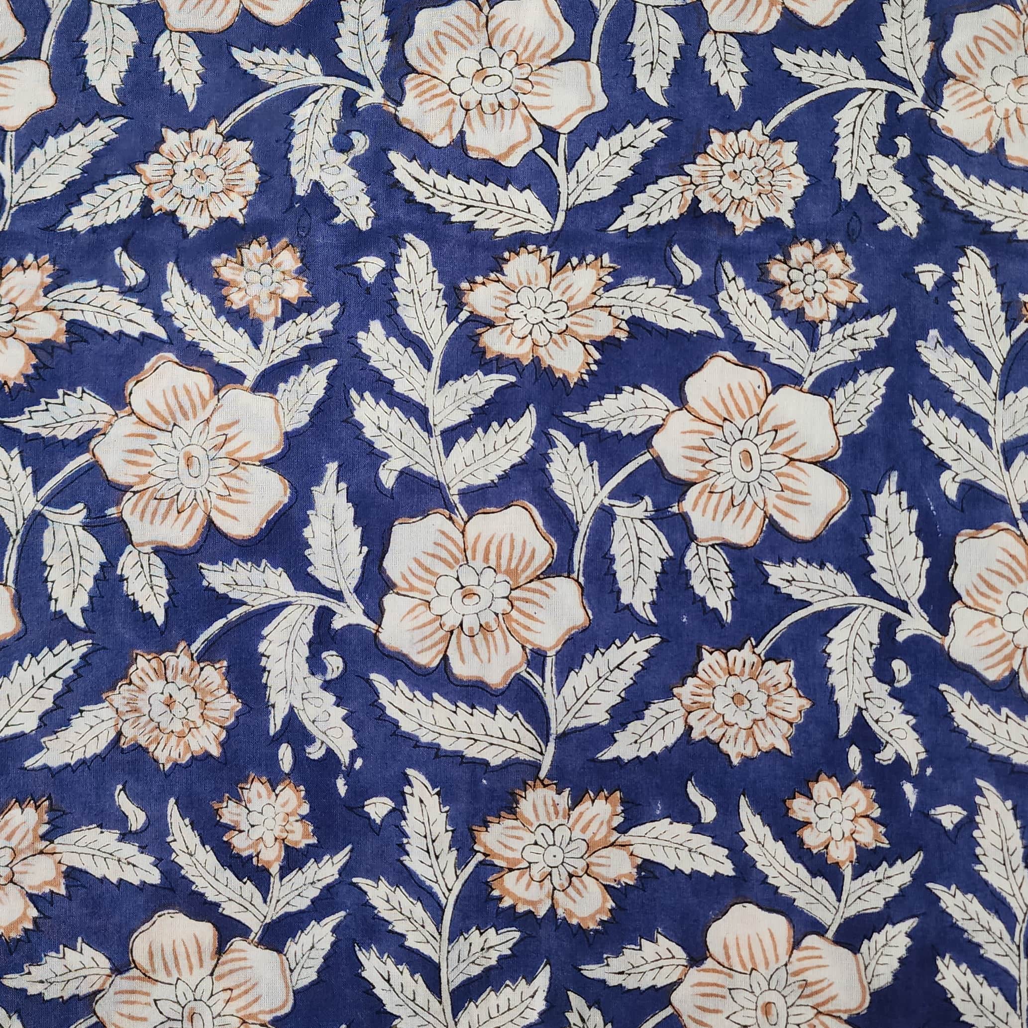 Pure Cotton Jaipuri Blue With Simple Floral Jaal Hand Block Print Fabr ...