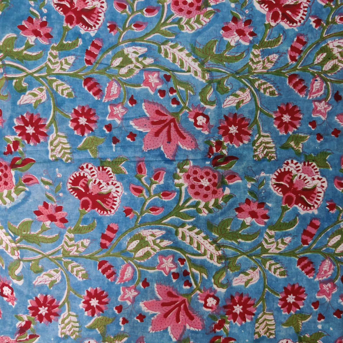 Pre-cut 1.75 Pure Cotton Jaipuri Blue With Simple Jaal Hand Block Prin ...