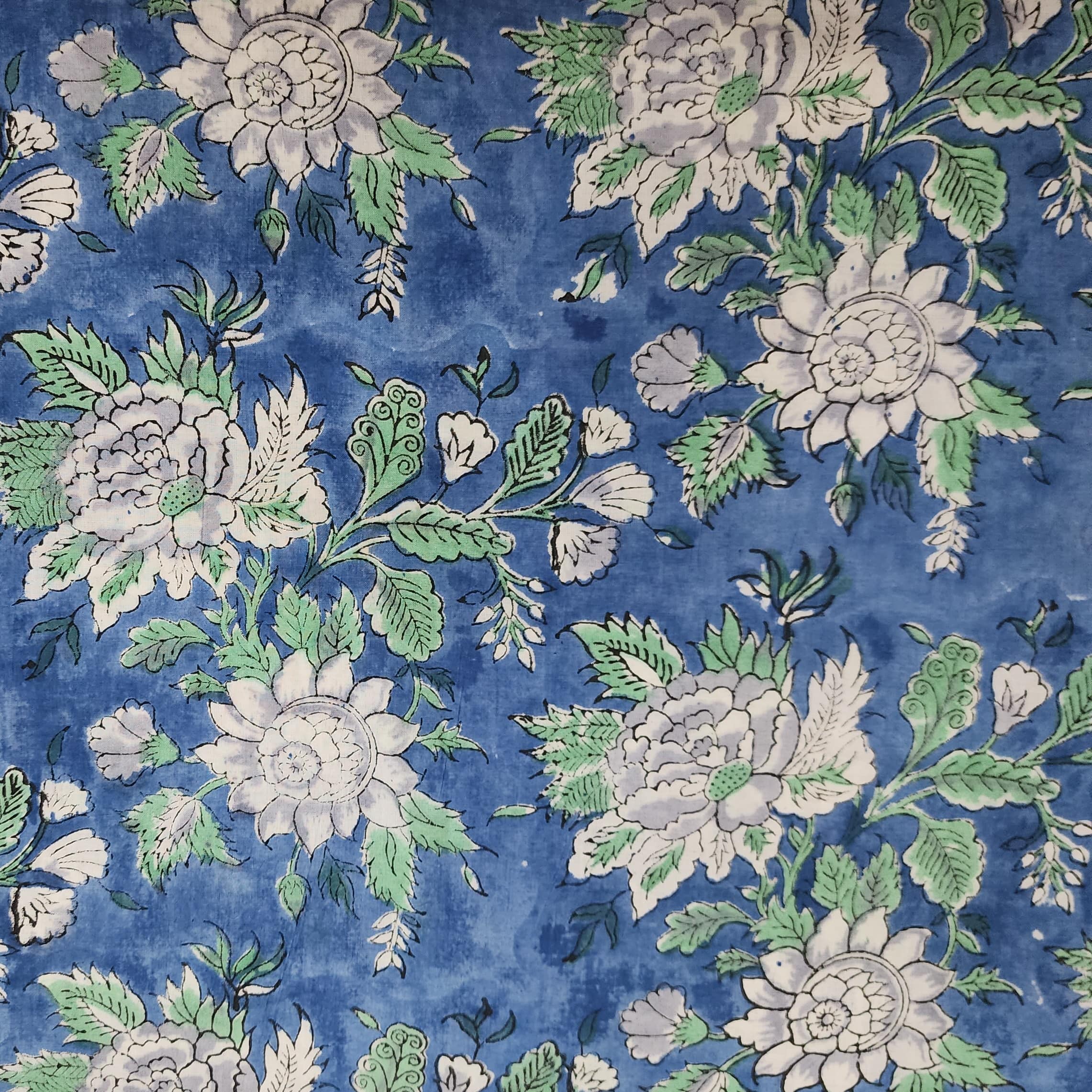 Pure Cotton Jaipuri Blue With Sunflower Jaal Hand Block Print Fabric ...