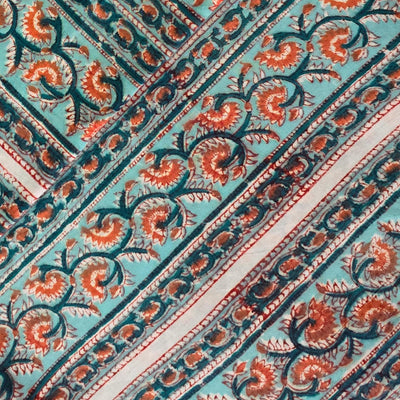 Pure Cotton Jaipuri Blue With Two Different Border Hand Block Print Fabric