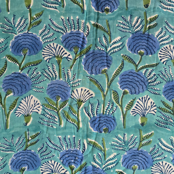 Pure Cotton Jaipuri Blue With White And Blue Flower Hand Block Print Fabric
