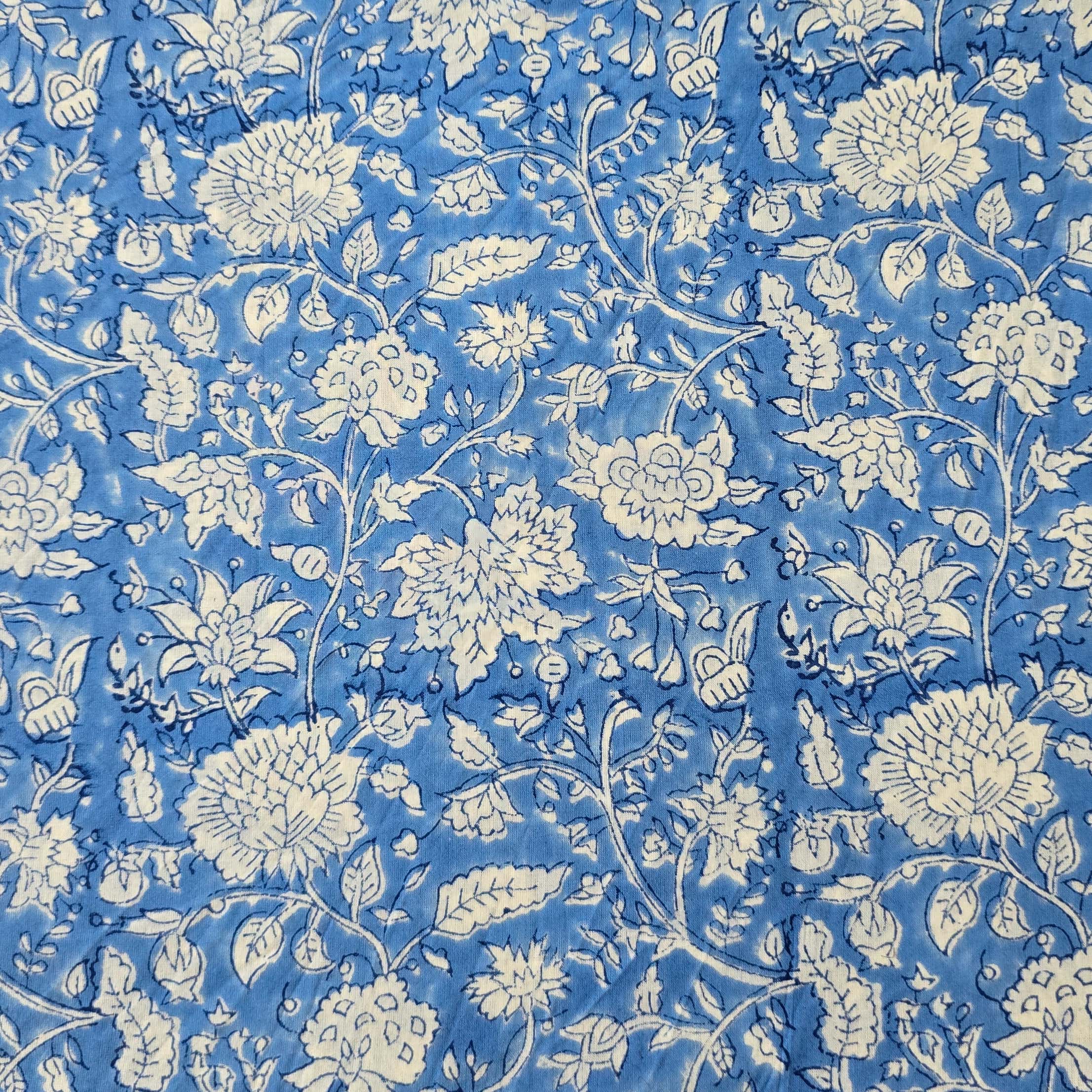 Pure Cotton Jaipuri Blue With White Floral Jaal Hand Block Print Fabri ...