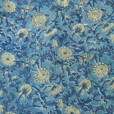 Pure Cotton Jaipuri Blue With White Flower Jaal Hand Block Print Fabric