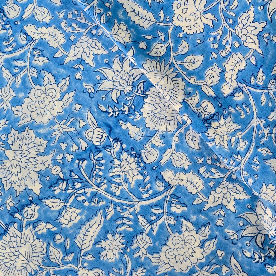 Pre Cut (0.85 Meter) Pure Cotton Jaipuri Blue With White Flower Jaal H ...