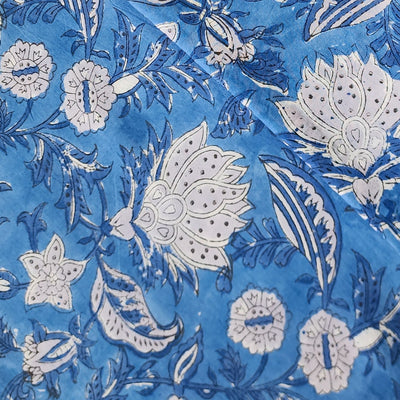 Pure Cotton Jaipuri Blue With White Flower Jaal Hand Block Print Fabric