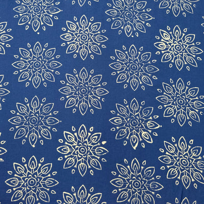 Pure Cotton Discharge Blue With White Mahindi Design Hand Block Print Fabric