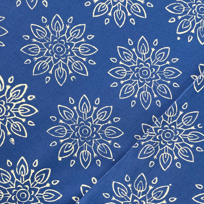 Pure Cotton Discharge Blue With White Mahindi Design Hand Block Print Fabric