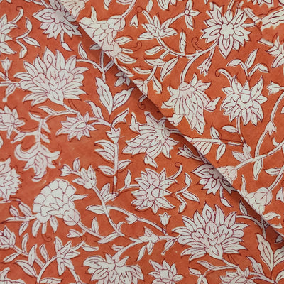 Pure Cotton Jaipuri Brick Brown With Jaal Hand Block Print Fabric
