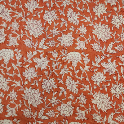 Pure Cotton Jaipuri Brick Brown With Jaal Hand Block Print Fabric