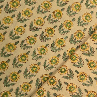 Pure Cotton Jaipuri Buttercups Flower Motif Hand Block Print Fabric tbh