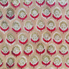 (Pre-Cut 1.80 Meter )Pure Cotton Jaipuri Cream With Red And Light Green Flower Buds Motifs Hand Block Print Fabric