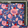 Pure Cotton Jaipuri Dark Purple With Pink Lotus Hand Block Print Fabric