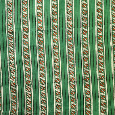 Pure Cotton Jaipuri Green Border Intricate Design Hand Block Print Fabric