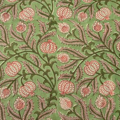 Pure Cotton Jaipuri Green With Pink Onion Jaal Hand Block Print Fabric