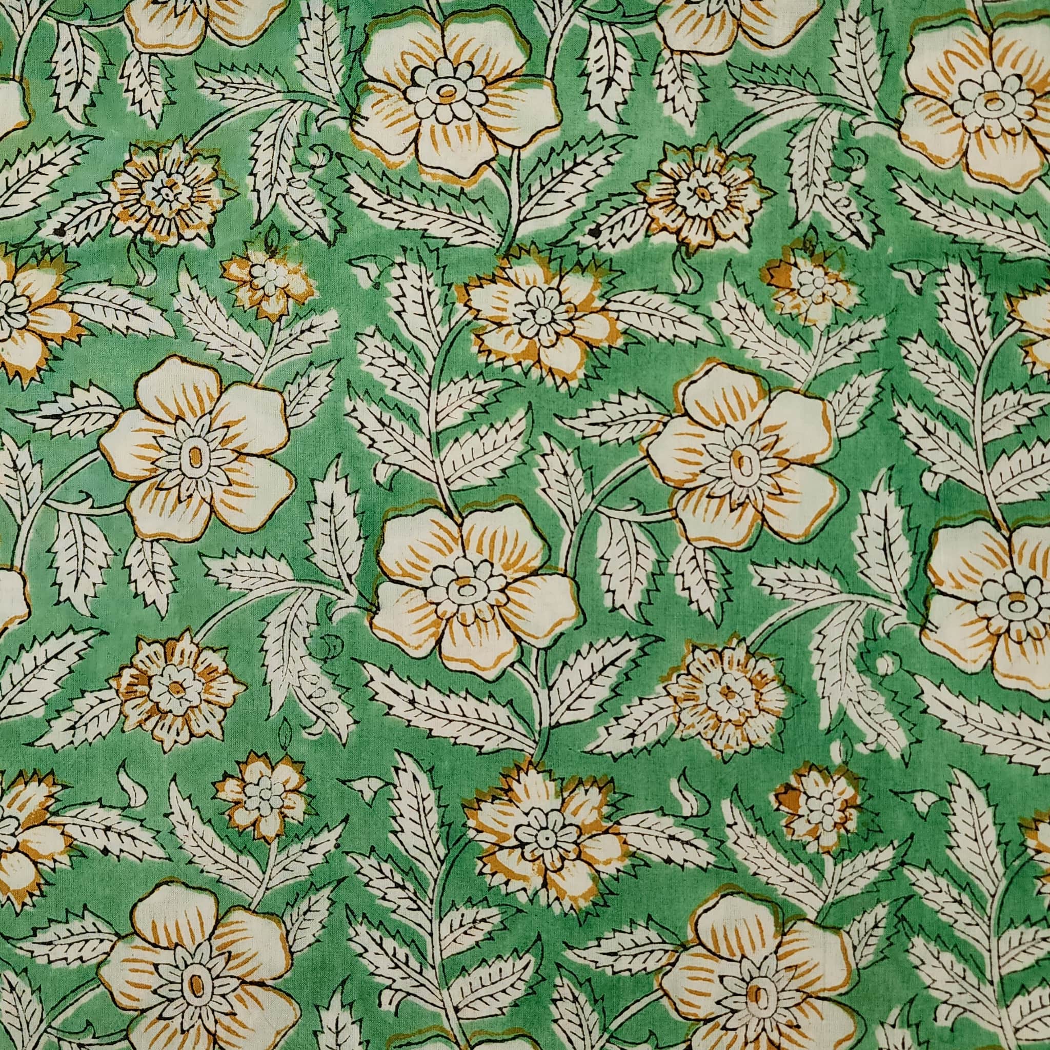 Pure Cotton Jaipuri Green With Simple Floral Jaal Hand Block Print Fab ...