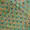 ( Pre-Cut 0.80 Meter ) Pure Cotton Jaipuri Green With Small Yellow Marrigold Motifs Hand Block Print Fabric