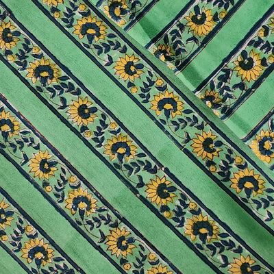 Pure Cotton Jaipuri Green With Yellow Flower Creeper Border Hand Block Print Fabric