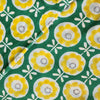 Pure Cotton Jaipuri Green With Yellow Flower Creeper Hand Block Print Fabric