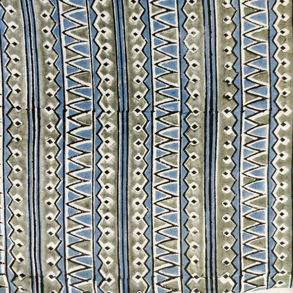 Pure Cotton Jaipuri Grey With Blue Diferent Border Hand Block Print Fabric