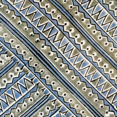 Pure Cotton Jaipuri Grey With Blue Diferent Border Hand Block Print Fabric