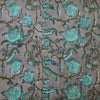 ( Pre-Cut 1.50 Meter )Pure Cotton Jaipuri Grey With Blue Flower Jaal Hand Block Print Fabric